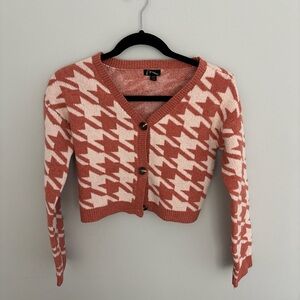 art class Coral & Cream Houndstooth V-Neck Crop Cardigan